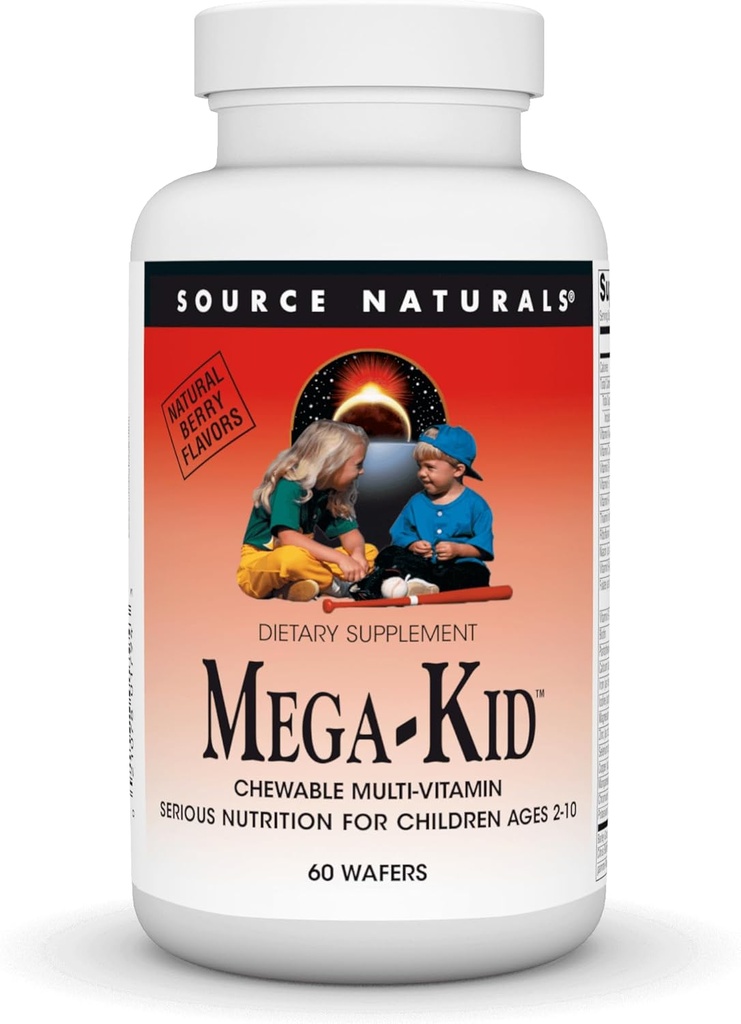 Source Naturals Mega-Kid Chewableマルチビタミン、子供の年齢のための子供の深刻な栄養2-10、自然な果実味 - 60のウエファー