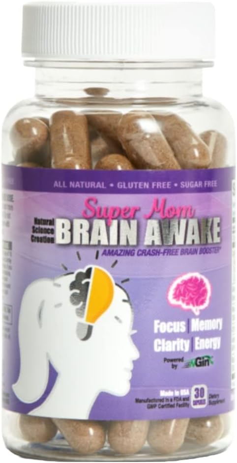 Super Mom Brain Awake Natural Energy Pills for Women - Brain Booster Supplement for Focus, Memory, Clarity, Energy (Nootropics Brain Support Supplement & Focus Supplement - 30 Day Supply)