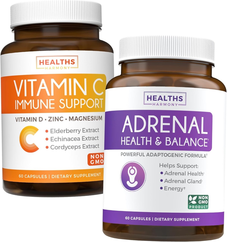 副腎サポートとビタミンC免疫サポートのバンドル - Adrenal-C免疫バンドル - 副腎サポート&コルチゾールマネージャー(非GMO)&ビタミンC免疫サポート(非GMO)免疫システムブースターサプリメント