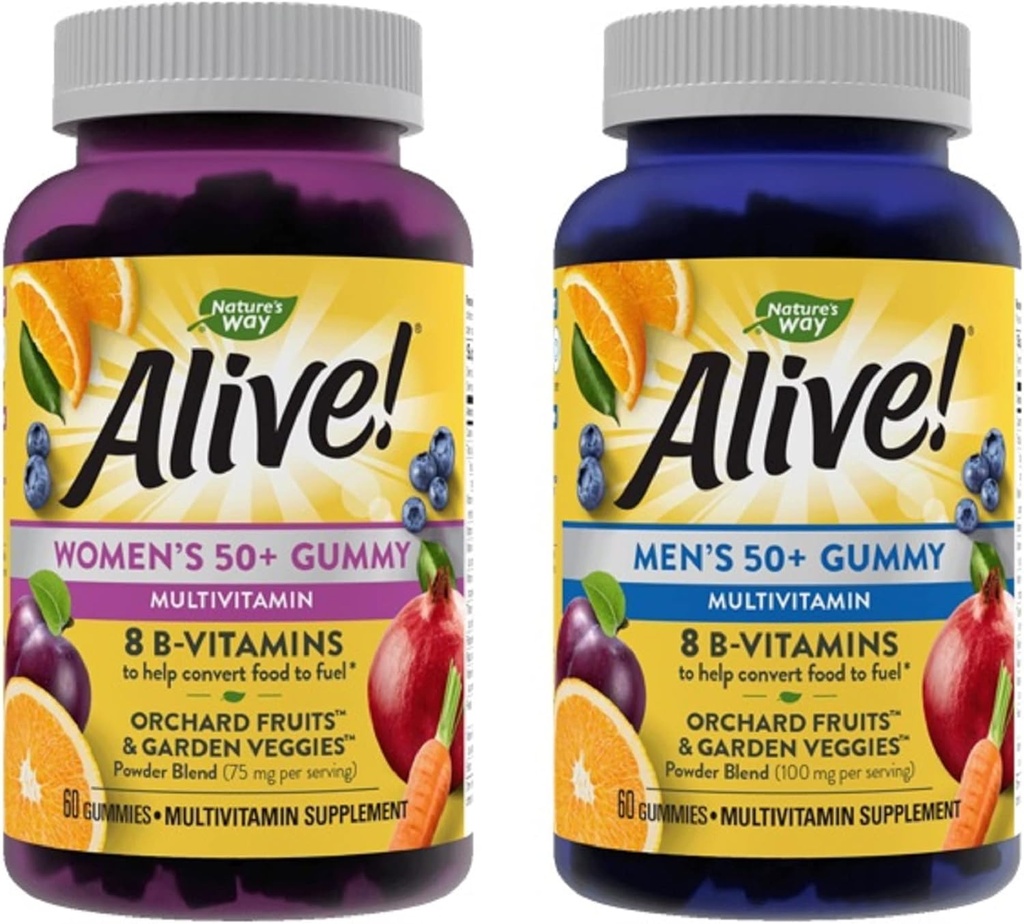 ネイチャーズ・ウェイ・アライブ! 女性と男性の50 + Gummy Multivitamins, B-Vitamins, おいしい味, 60 ボトルあたりグミー