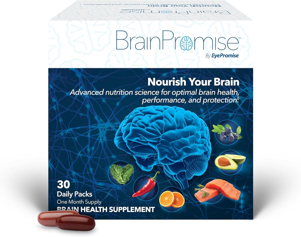 EyePromise BrainPromise Brain Supplement - 30 Softgel Packets, 30-Day Supply - Comprehensive Science-Backed Formula with Lutein and Zeaxanthin to Support Memory, Focus & Overall Brain Health
