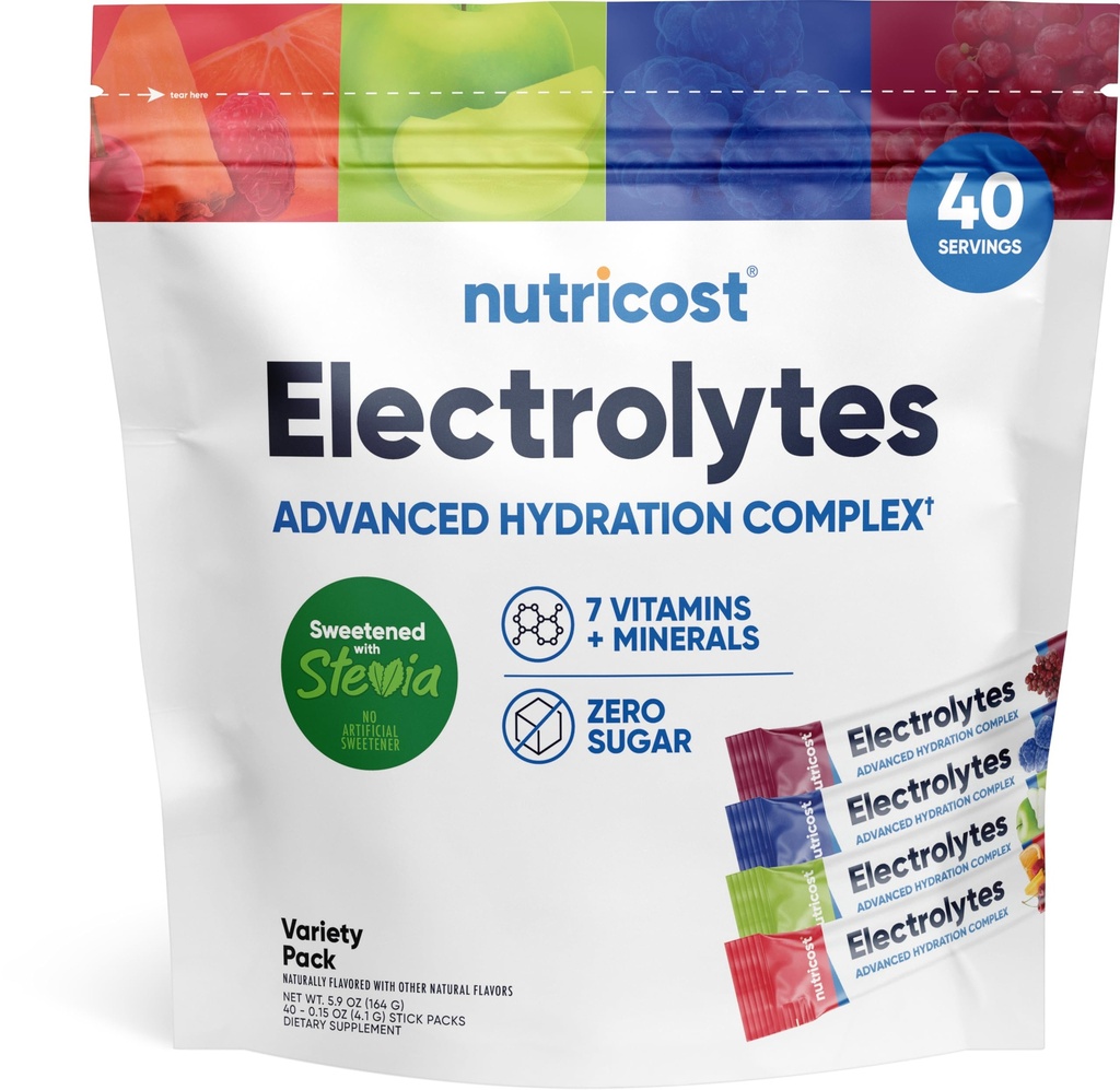 Nutricost 電解液コンプレックス、バラエティパック風味、40 スティックパック - 高度な水分補給コンプレックス