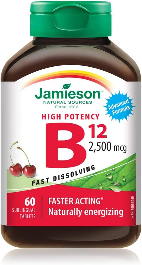 JamiesonのビタミンB12 2,500のmcg (METHYLCOBALAMIN)、60のSublingualのタブレット