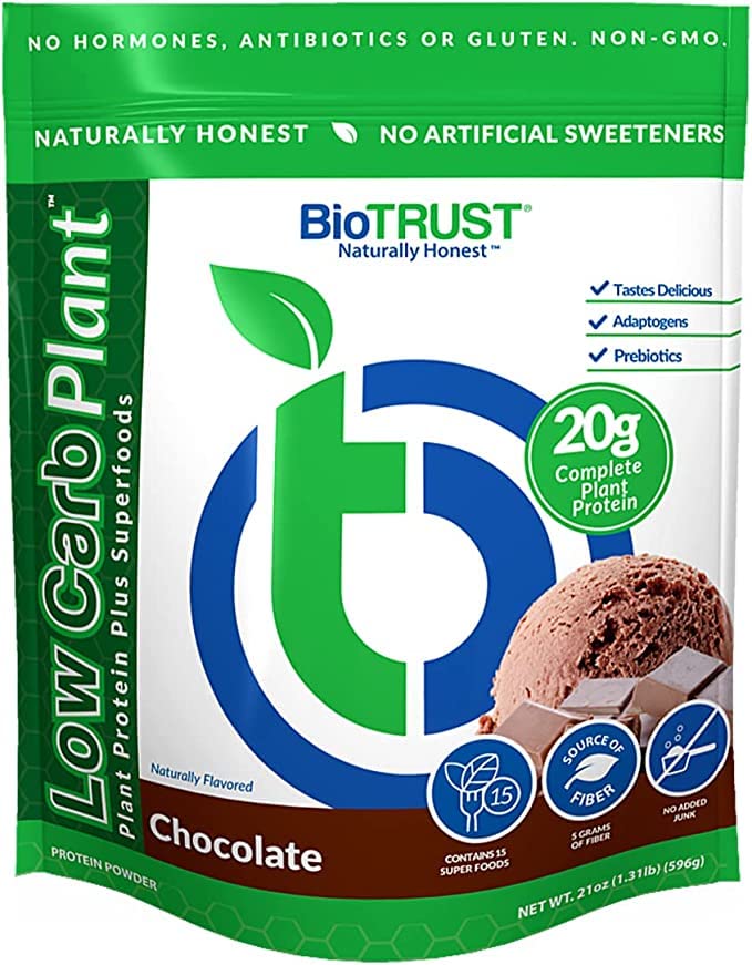 BioTrust 低炭水化物プラント, おいしい, クリーミー, 20 きれいなグラム, 完全, プラントベースのタンパク質, 5 グラム繊維, 15 スーパーフード, 消化酵素, ビーガン, 乳製品フリー - 14 サービング (チョコレート)
