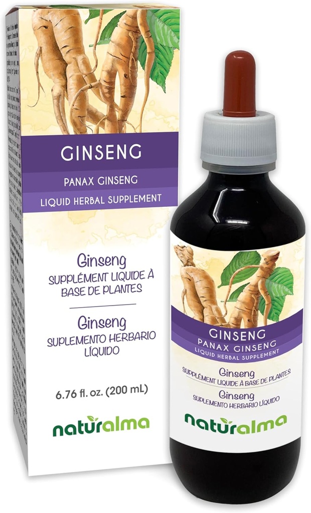Naturalma Ginseng(Panax Ginseng)ルートアルコールフリーのチンキ - 6.76 fl oz 液体抽出物ドロップ - ハーブサプリメント - ビーガン