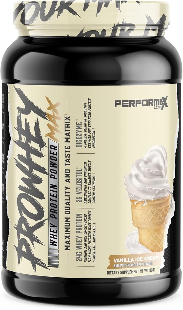 ProWhey Max Whey Protein Powder | 最大品質と味 | 消化酵素配合 24g たんぱく質 | 美味しさ(バニラアイスクリーム、2ポンド)