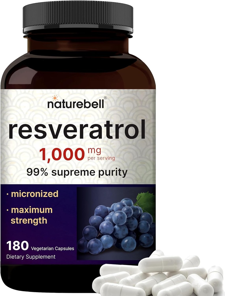 NatureBellのサービングごとのResveratrolの補足1000mg、180野菜のカプセル、99%の純粋なトランスレスベラトロール、非GMO
