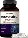 NatureBellのサービングごとのResveratrolの補足1000mg、180野菜のカプセル、99%の純粋なトランスレスベラトロール、非GMO