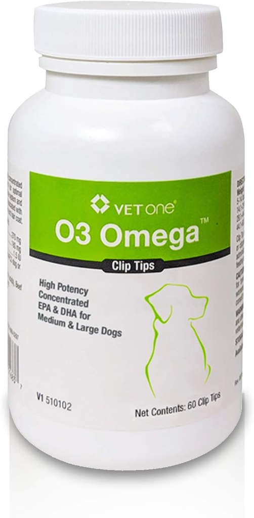 VetOne: Omega 3脂肪酸とO3 OmegaTMクリップのヒント栄養補助食品 - 中および大型犬(60カウントボトル)