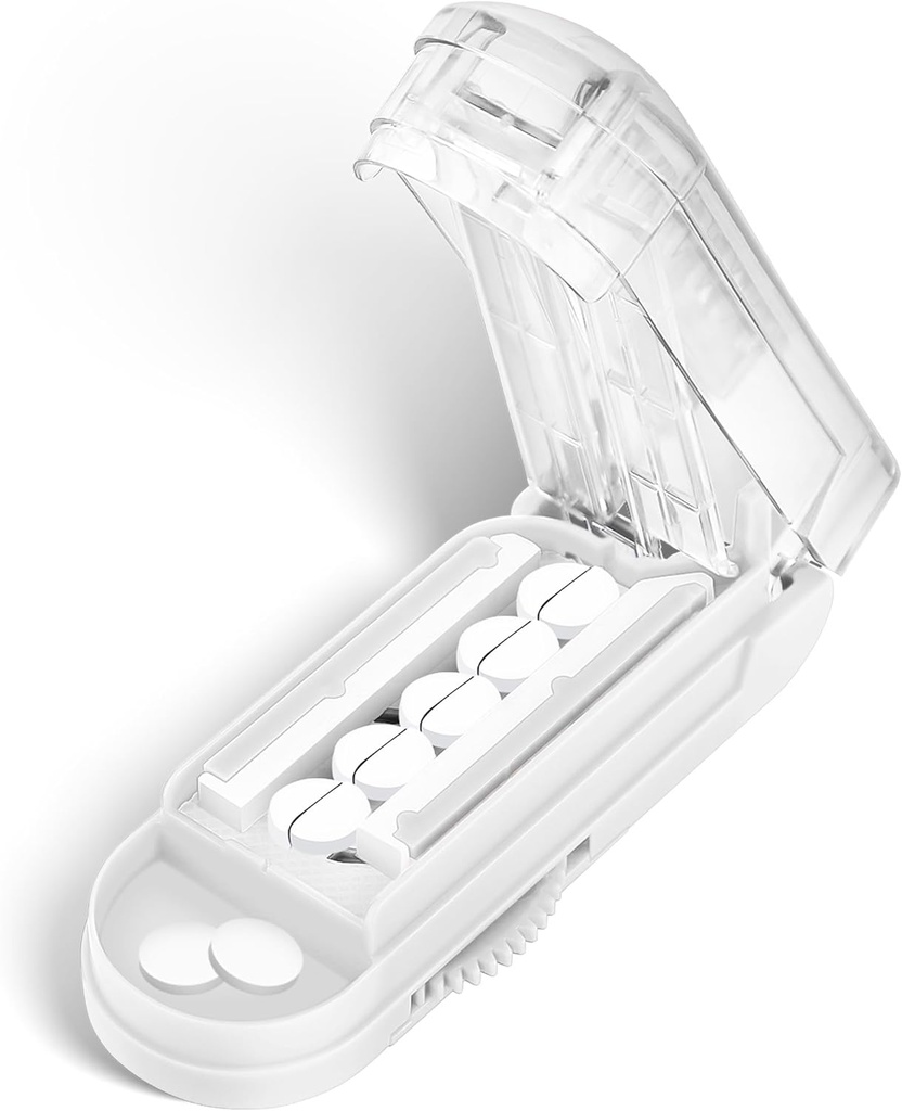 小型および小さな丸薬のためのDUBSTARの丸薬のカッターのディバイダー、小さいですか大きい丸薬のための多数の丸薬のカッター、多タブレットのための中心装置そして刃の監視が付いている調節可能な丸薬のディバイダー(明確な白)