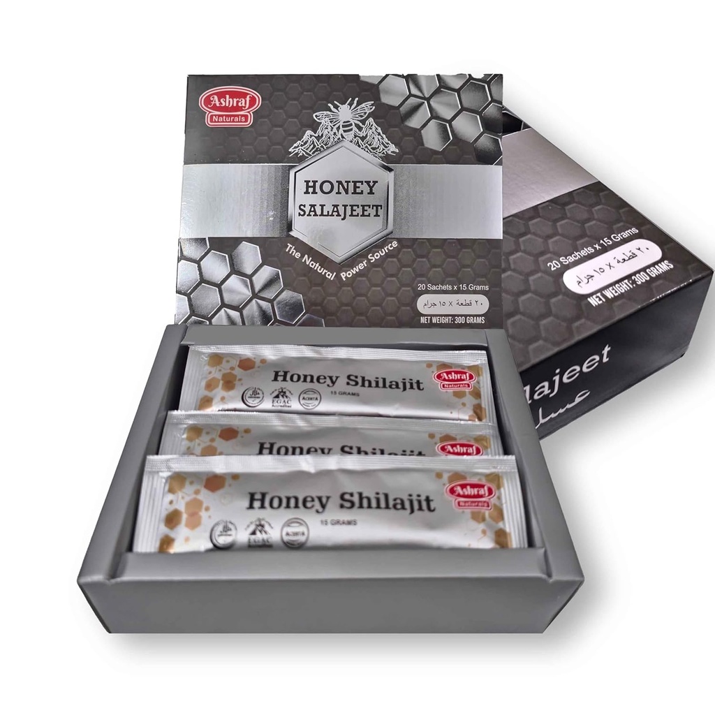 天然シラジットハニースティック15グラム 各20スティック - 純生ハニー、フルヴィク酸&トレースミネラル、エネルギー、バイタリティ&免疫サポートのための植物ベースの栄養素 ||20 スティック