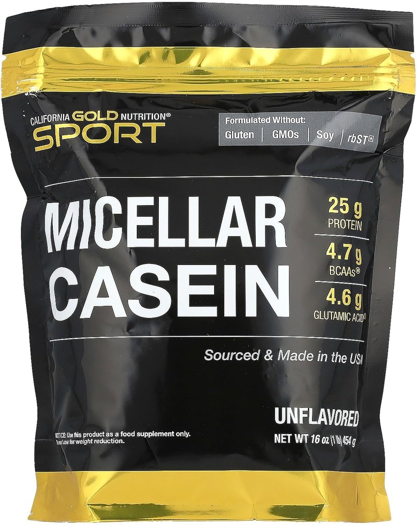 カリフォルニアの金の栄養物のスポーツ、Micellarのカゼイン、Unflavoredの遅い吸収、16のoz (454のg)