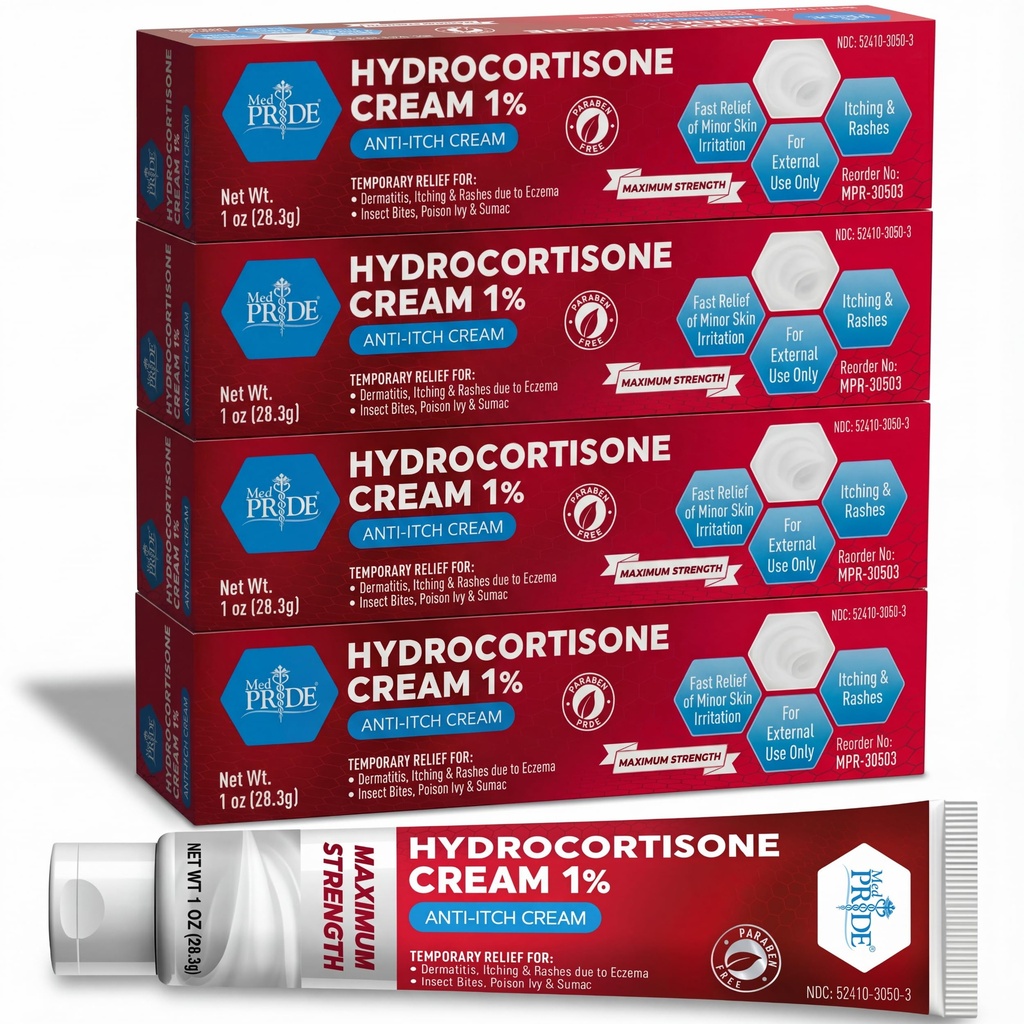 MEDのプライドのハイドロ コルチゾン(Hydrocortisone)のクリーム1% OTCのバルク パック4のX 1 OzのRash、Eczema、バグ ビットのための反エッチングの軟膏
