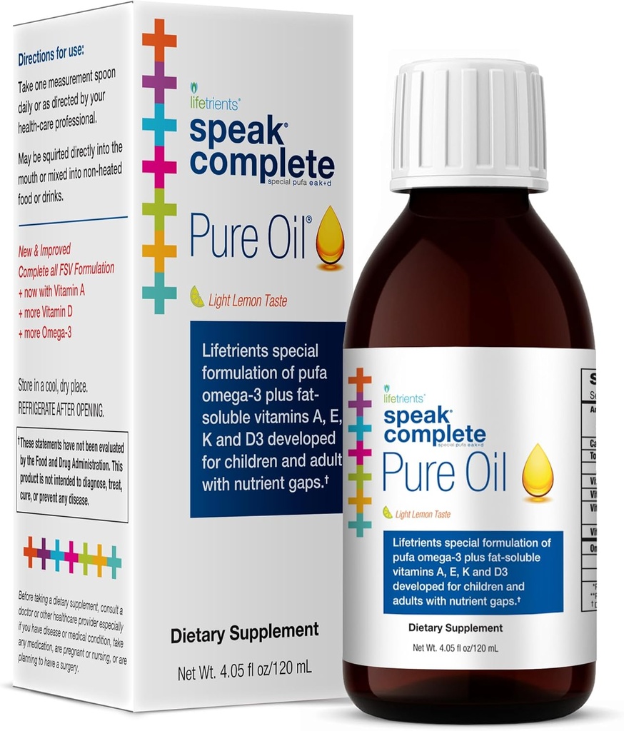 Lifetrients – Speak+D Pure Oil – Natural Lemon – 4.05 oz – Pediatrician Formulated to Support Children with Special Nutritional Requirements – Enhanced with Omega-3, Vitamin A, D, E & K