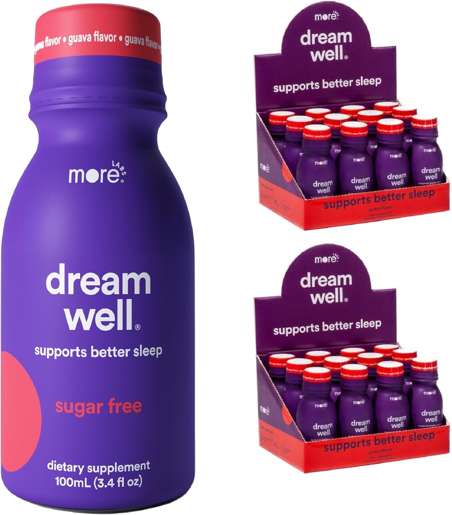 More Labs Dream Well, 5MG Melatonin Holistic Sleep Drink Solution, Non-Habit Forming with 5HTP, Lemon Balm, Jujube Seed, Glycine (Pack of 24)