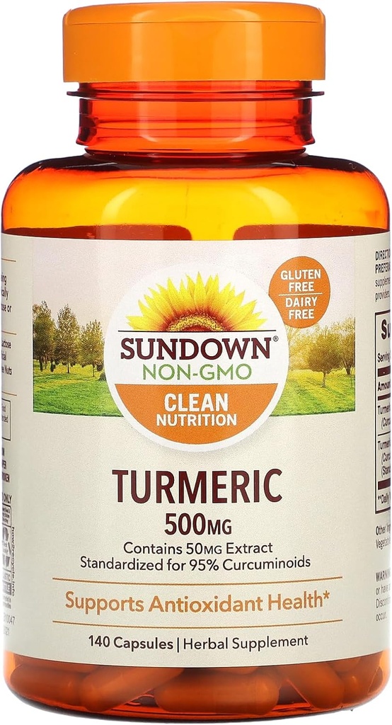 Sundownのターメリックの補足、500のmgは、酸化防止健康、140のカプセルを支えます