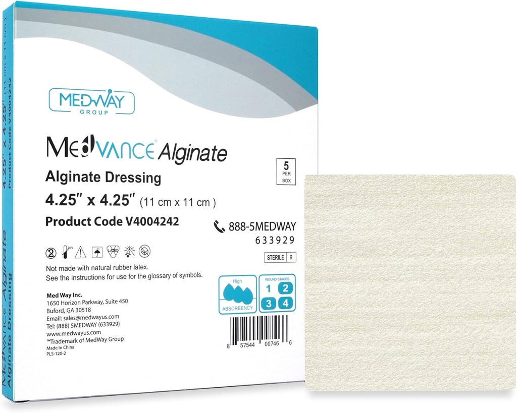 MedVanceTMアルギン酸塩 - カルシウムアルギン酸塩ドレッシング4.25 "x4.25" 5ドレッシングボックス