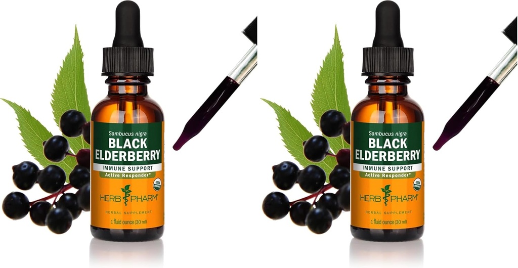 ハーブ Pharm は免疫システム サポート、有機性 Cane アルコール、1 つの Oz の 1 つの Oz のための有機性黒の Elderberry の液体のエキスを証明しました
