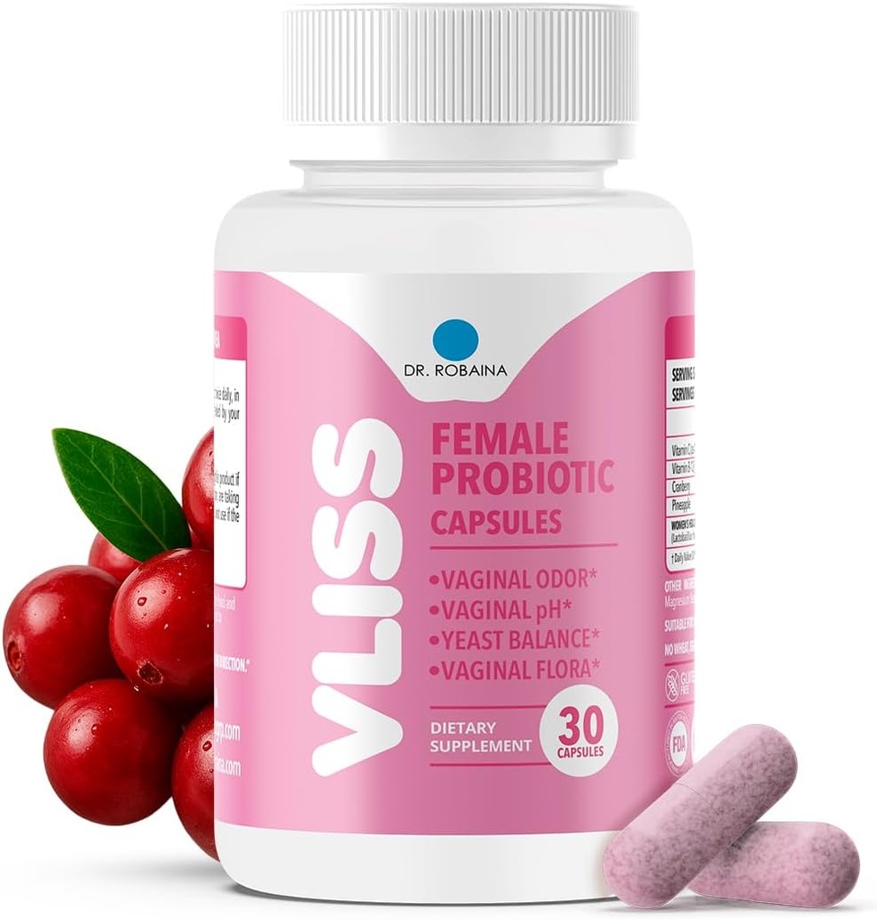 Dr. Robaina Women’s Daily Vaginal Probiotic + Cranberry & Pineapple, 5 B CFU Lactobacillus (rhamnosus, reuteri, ガスセリ, カリパス), pH Balance & Odor control, ビタミンC & B-12, 30 ビーガンカプセル