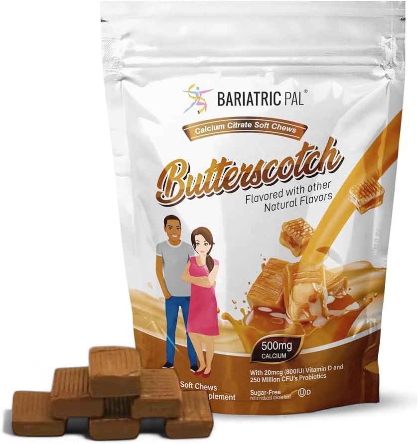 BariatricPal Sugar-Free Calcium Citrate Soft Chews | 500mg with Vitamin D&Probiotics | バタースコッチ | 90 カウント (1ヶ月の供給)