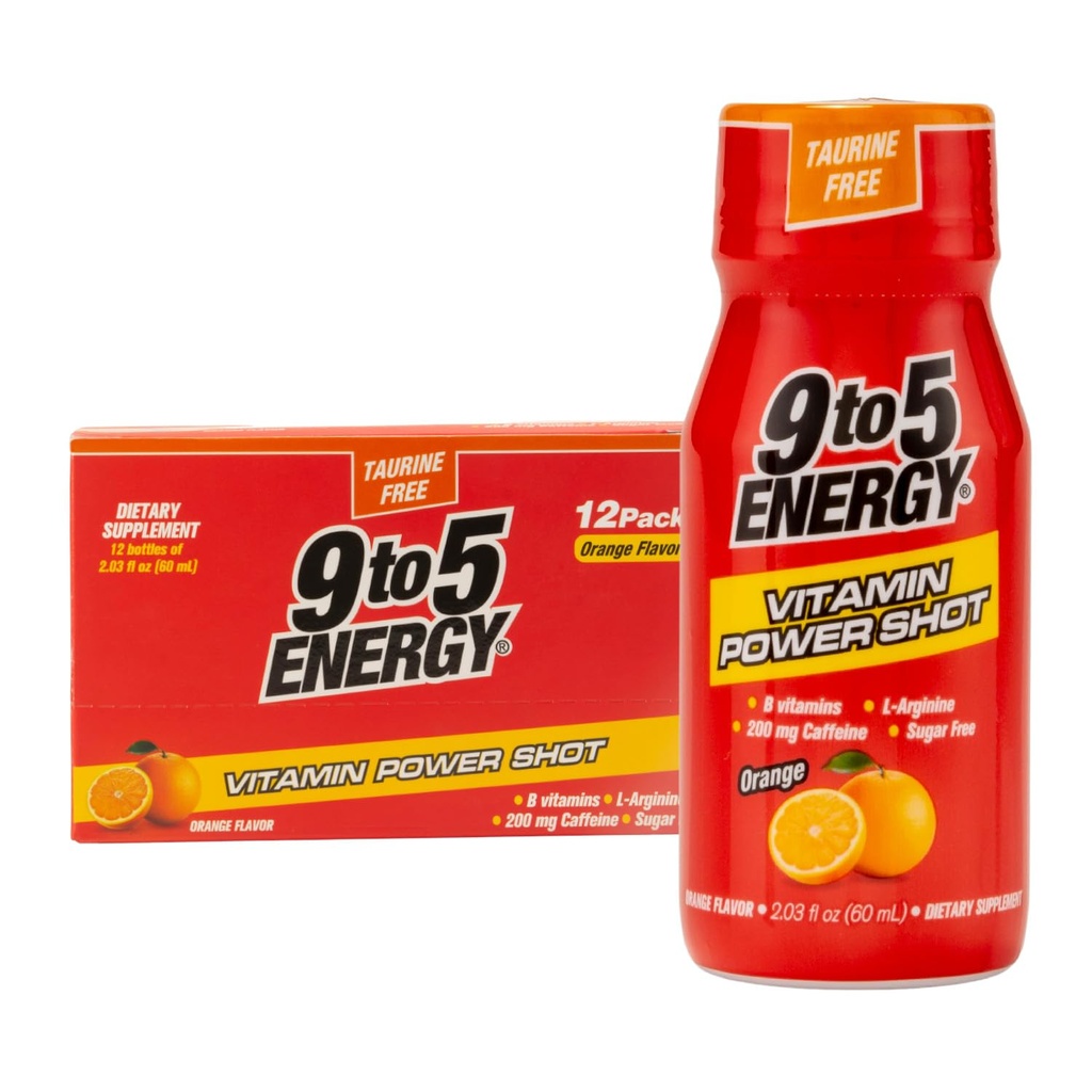 ビタミンパワーショット - オレンジフレーバー、タウリンフリー、砂糖フリー、12パック(2.03 fl oz 各) - ブーストエネルギー、フォーカス、およびBビタミンとL-アルギニンによる死亡