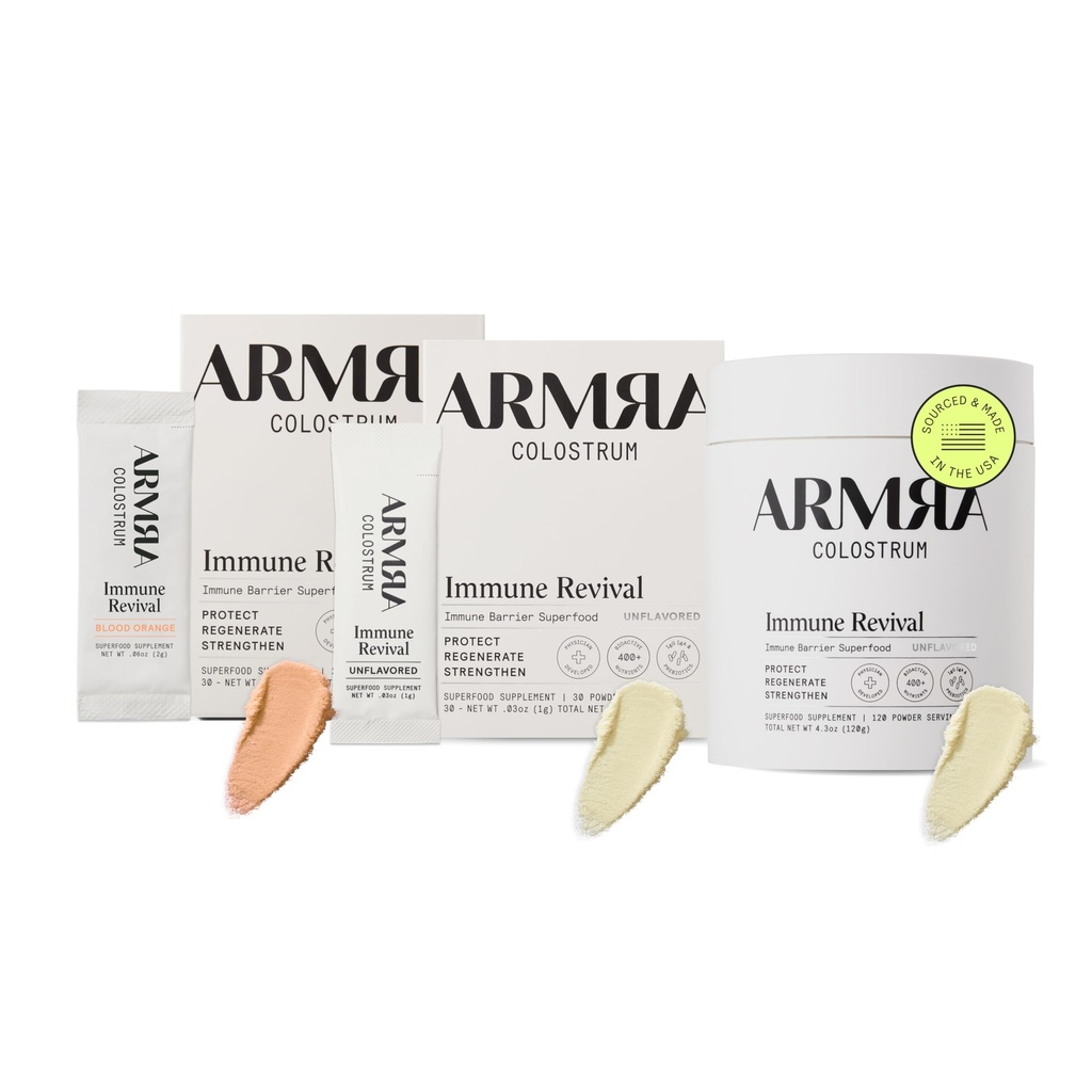 ARMRA ColostrumTM プレミアムパウダー、グラスフェッド、グットヘルスブロッティング免疫スキン&ヘア、400以上のバイオアクティブ栄養素、ケト、グルテン&ファットフリー(ブロッドオレンジ、フレーバー付きバンドル  180サービング)が含まれています。