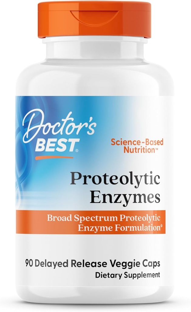 Doctor's Best Proteolytic Enzymes, Broad Spectrum Proteolytic Enzyme Formulation, Non-GMO, Vegetarian 90 Delayed Release Veggie Caps
