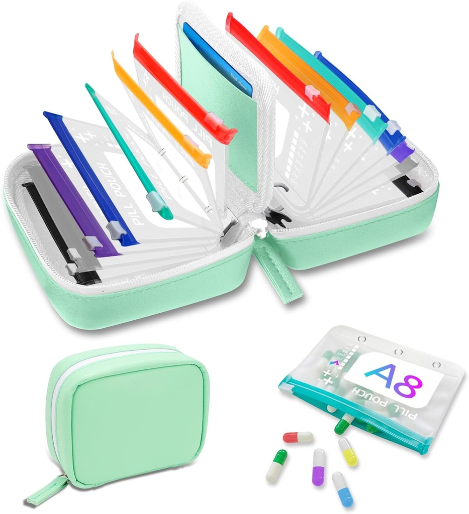 A8は7日のためのPillのオルガナイザー セット、Twice-Dailyの大きい丸薬のオルガナイザー、14色のコードされた袋、再使用可能な旅行薬のオルガナイザーが付いている丸薬の貯蔵を防水します