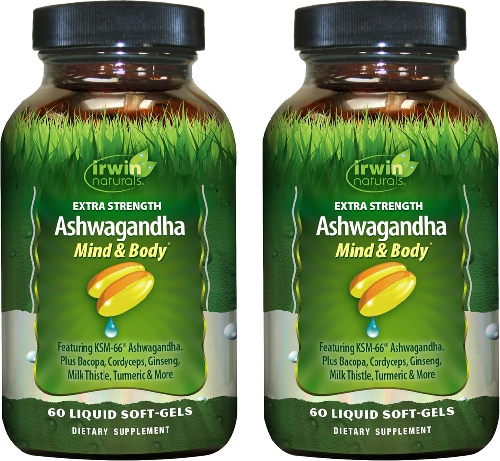 Irwin Naturals Extra Strength Ashwagandha - 60 液体の柔らかいゲル - 助けは物理的および精神的パフォーマンスを後押し - チュメリック&ミルクのアッテル - 60 のサービング