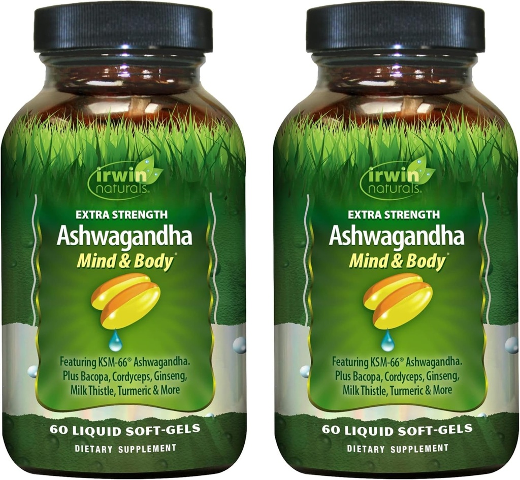 Irwin Naturals Extra Strength Ashwagandha - 60 液体の柔らかいゲル - 助けは物理的および精神的パフォーマンスを後押し - チュメリック&ミルクのアッテル - 60 のサービング