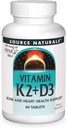 Source Naturals Vitamin K2 + D3 Bone & Heart Health Complex - 400 IU Vitamin D3 & 100 mcg Vitamin K2 (MK-7) with Calcium - 60 Tablets