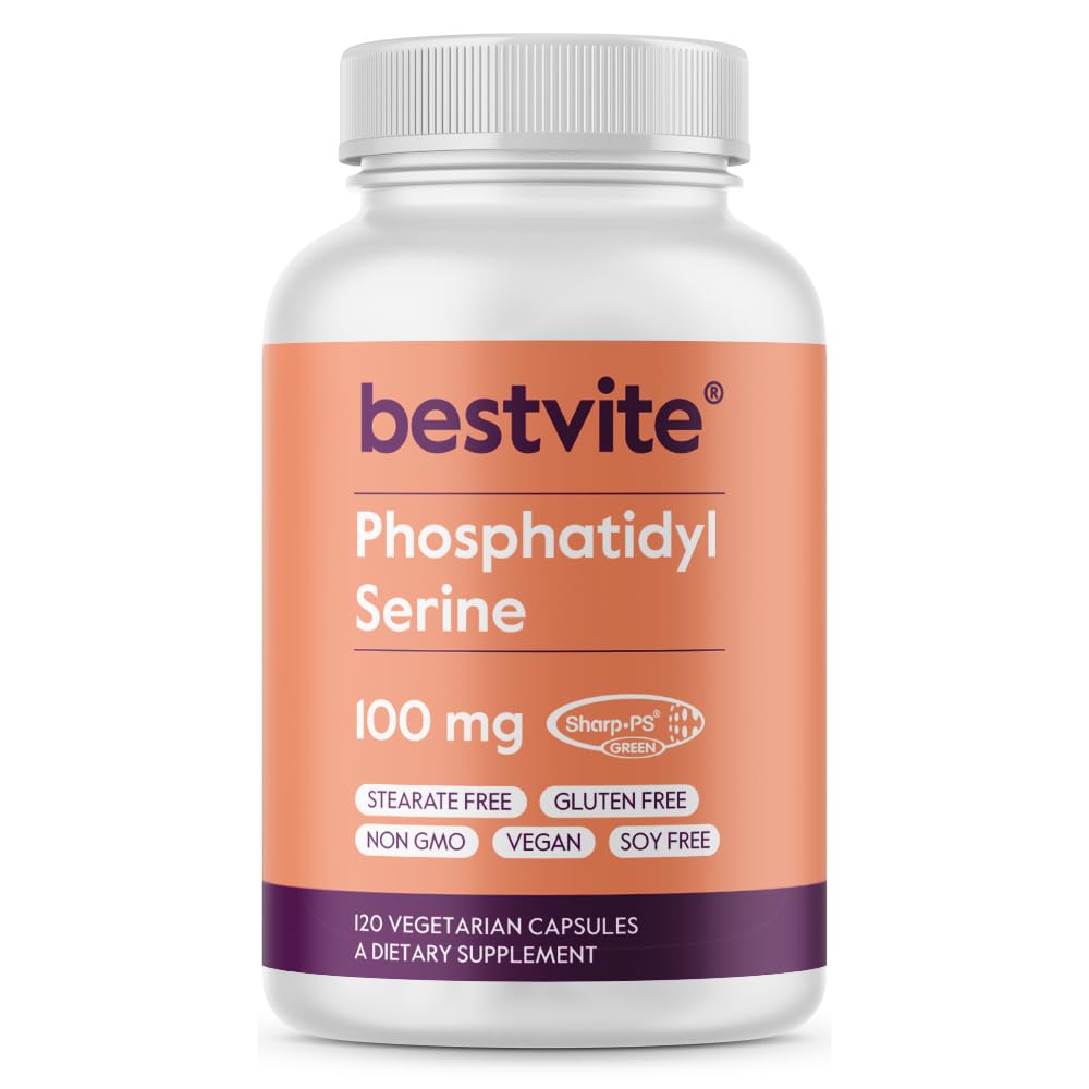 カプセル(120のベジタリアン カプセル)ごとのBESTVITEのPhosphatidylserine 100mgの- 特許を取られたおよび臨床的にテストされるシャープPS®の緑--無ステアリン- 大豆は放します- グルテンフリー-グルテンフリー- ビーガン-非GMO
