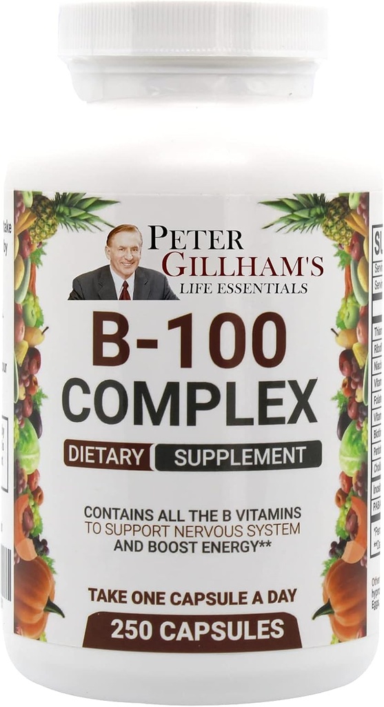 バランスの取れたビタミンBコンプレックス100mg 250カプセル、エネルギーおよび代謝サポート。 すべてのビタミンPeter Gillhamのライフエッセンシャルが含まれています。