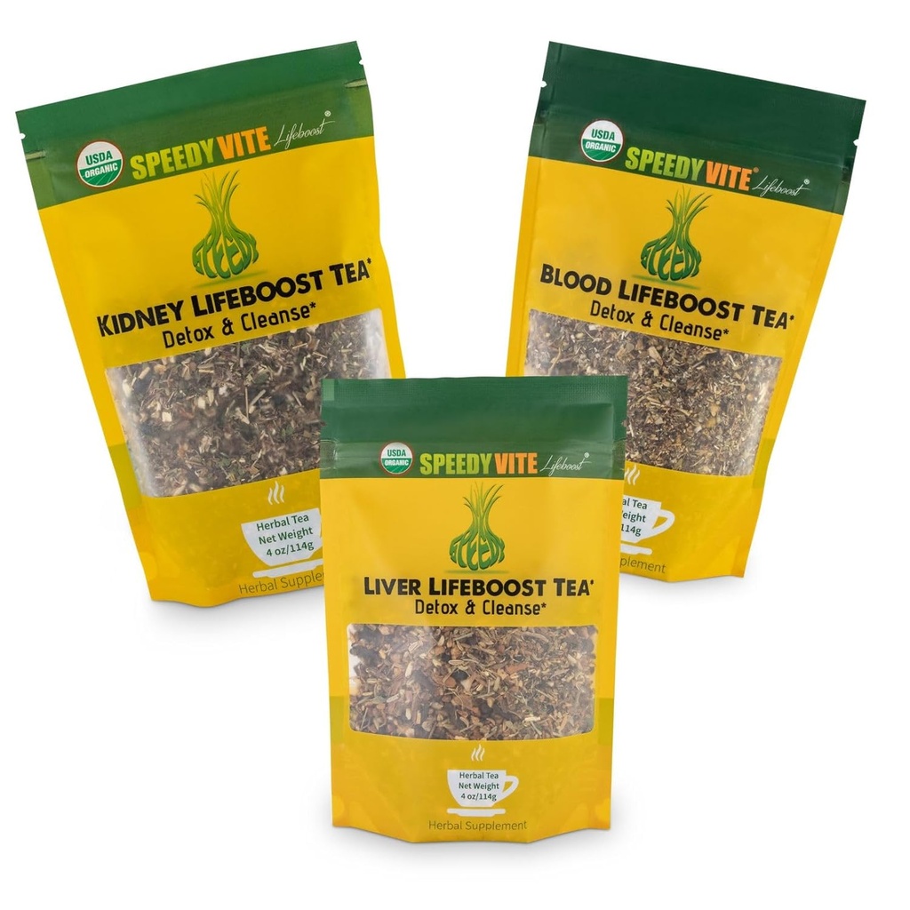 Speedyvite 茶 総デトックス及び清潔なコンボ: 血の清潔になる茶 4oz + 腎臓のぼうこう茶 4oz + 肝デトックスの茶 4oz 自然な草の補足