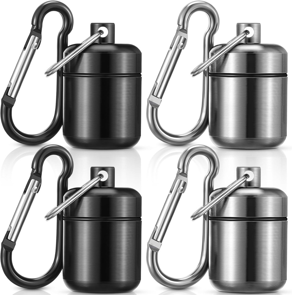 Hicarer 4のパックの耳栓の携帯用丸薬のホールダーの箱の防水金属の耳栓および宝石類のホールダー(黒、灰色)のための小さい丸薬の容器のキャリア