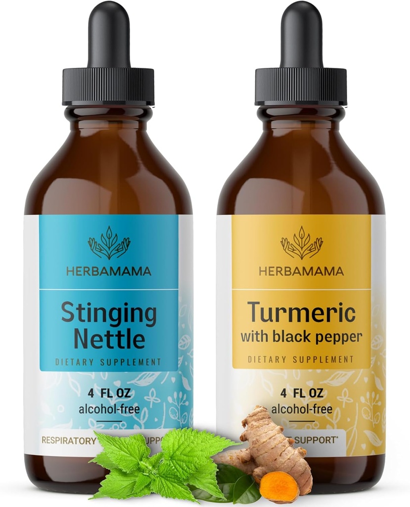 HERBAMAMA の草の液体の低下のキット - イラクサ & ターメリック ・ クルクミンチンチンチンチンチンチンチンチン 4 の fl oz - ビーガン, 非GMO, 砂糖 & アルコールフリー - 2 パック