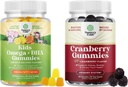 Bundle of Plant Based Omega 3 Gummies for Kids and Natural Cranberry Gummies for Women and Men - for Vision Immunity and Focus Support - for Urinary Tract Health Kidney Support Bladder and Immunity