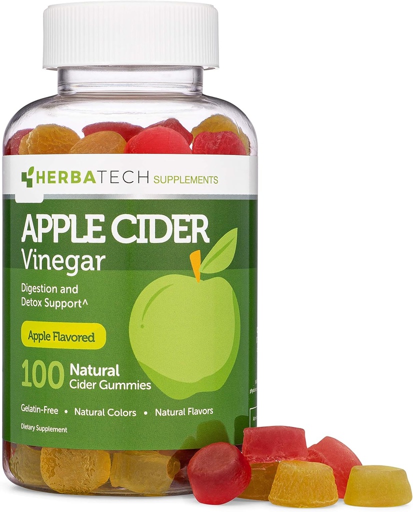 Apple Cider Vinegar Gummies(Ketofriendly) with Mother (100 Gummies, Extra Large Bottle) Digestion and Detox、Ginger Dry Extract(Chewable、米国製、グルテンフリー)で強化