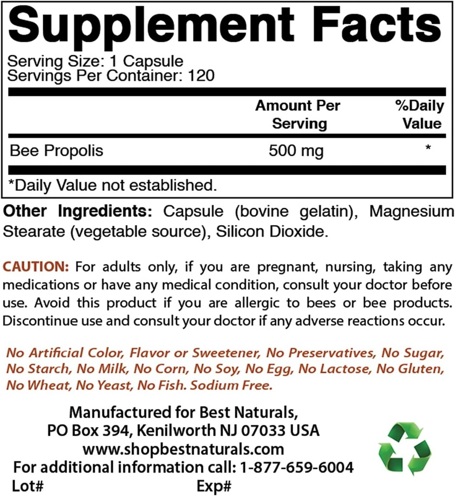 ベストナチュラル蜂プロポリス500mg&マグネシウム酸化物500mg