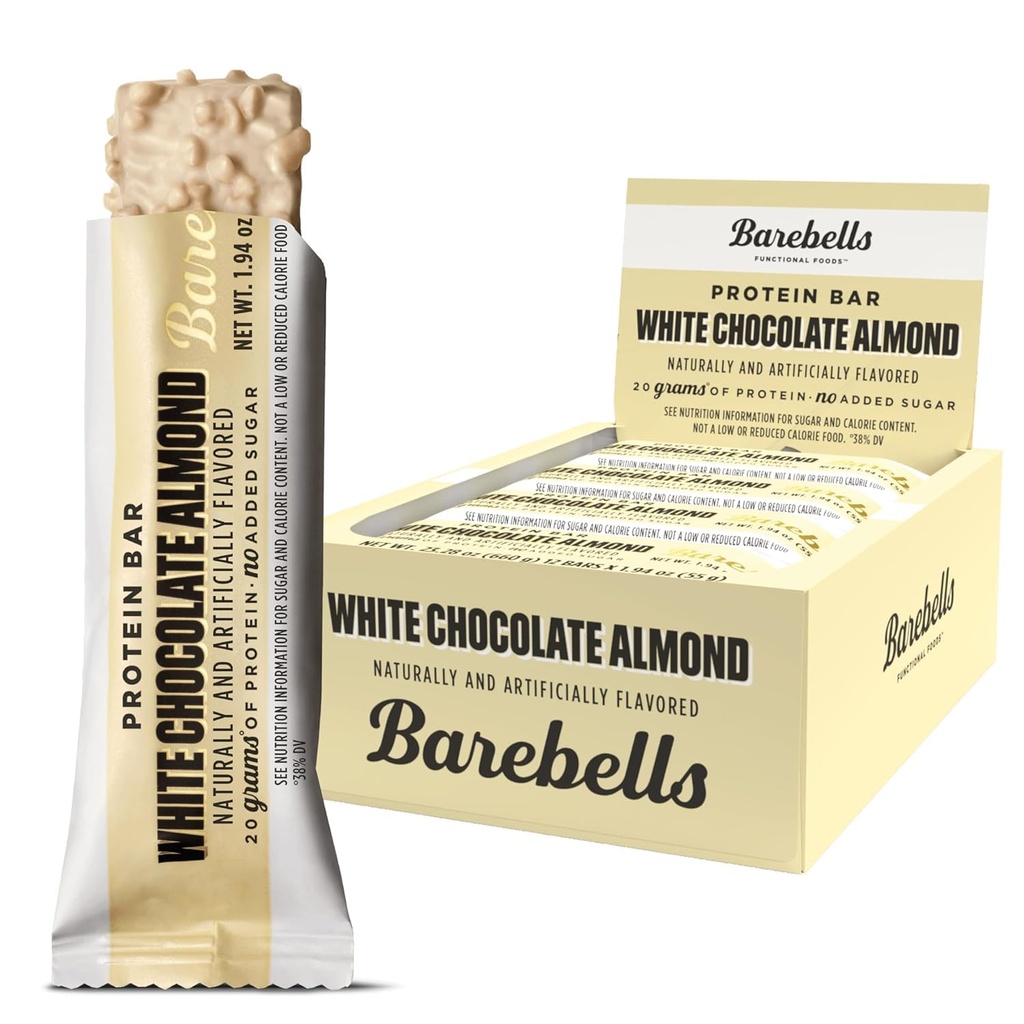 Barebells Protein Bar ホワイトチョコレートアーモンド - 12カウント、20gハイプロテイントリー - 1g合計砂糖とチョコレート栄養バー - オンザゴー朝食またはポストワークアウトスナック