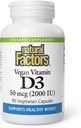 Natural Factors Vegan Vitamin D3 2000 IU, Supports Bone and Immune Health, 90 Capsules