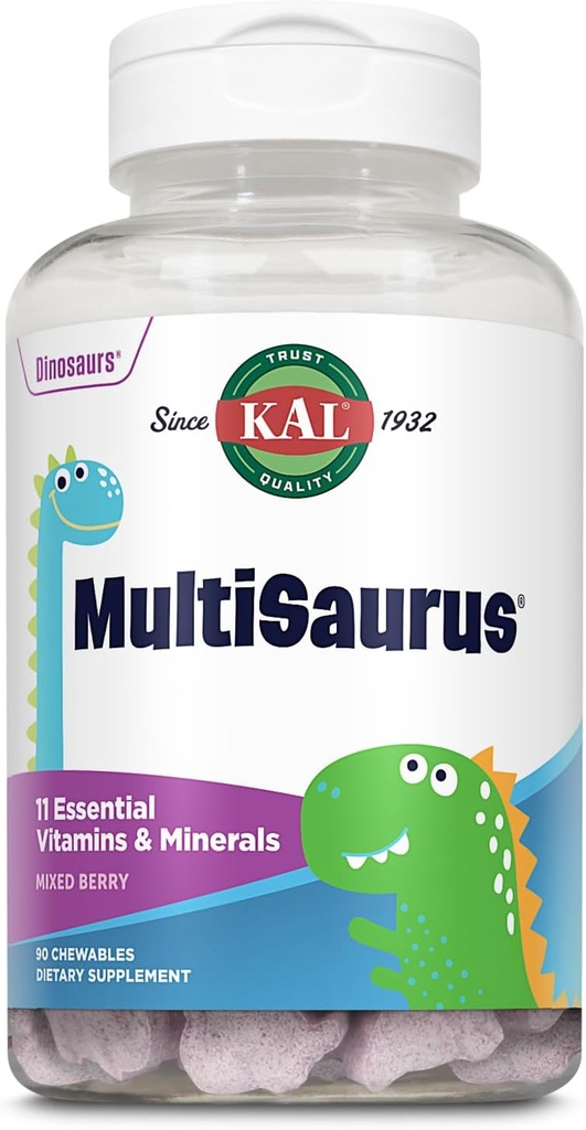 KALのMultiSaurusは子供のためのChewable Multivitamins、11の子供のための必須のビタミンそして鉱物を、混合されたベリー味、グルテンフリー、90のサービング、90の恐竜形Chewablesをからかいます