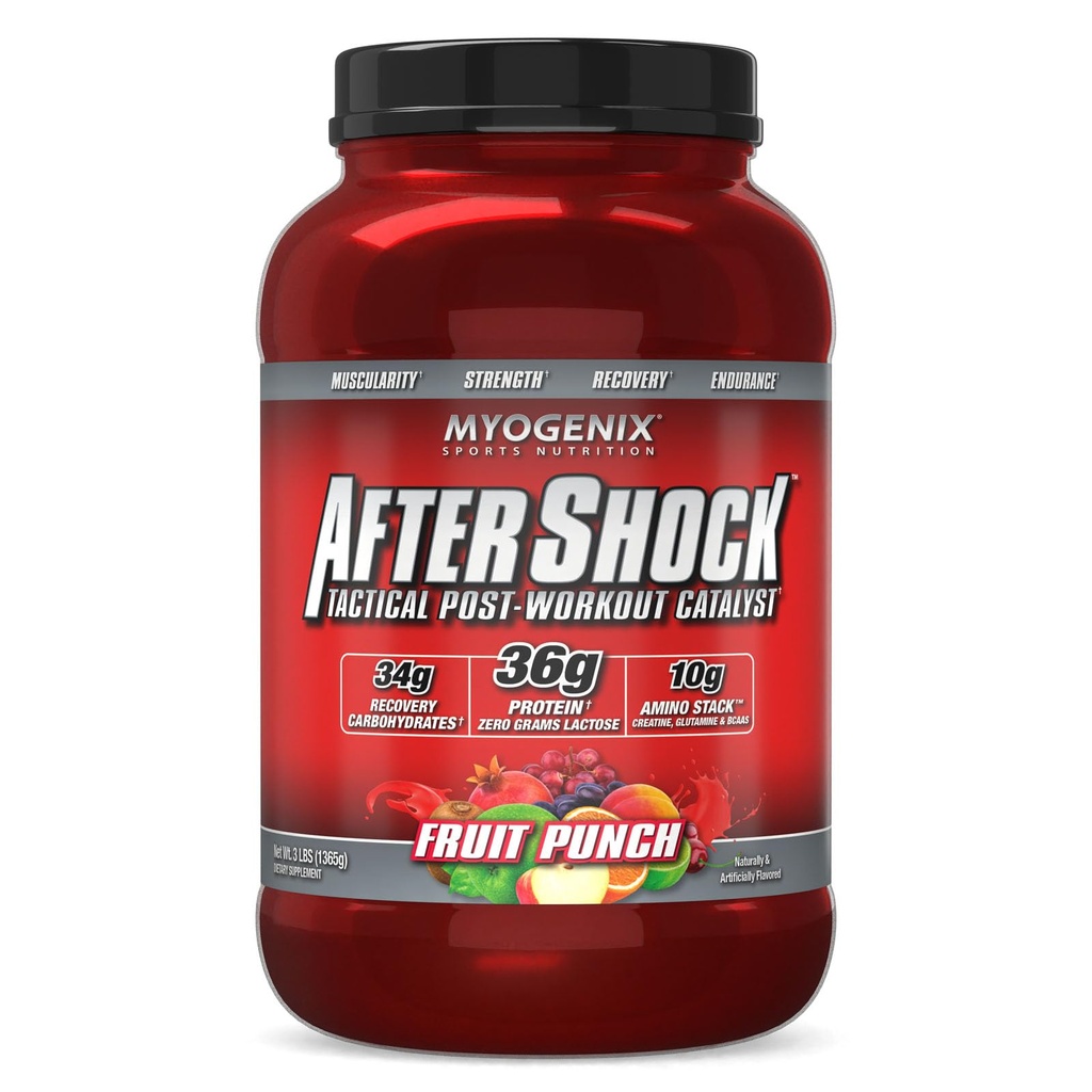 Myogenix Aftershockのポストワークアウト - 筋肉成長のWheyタンパク質パウダー - 筋肉の成長と回復をスピードアップ - 関節の健康をサポートし、グリコゲンを補充 - フルーツパンチ、3ポンド