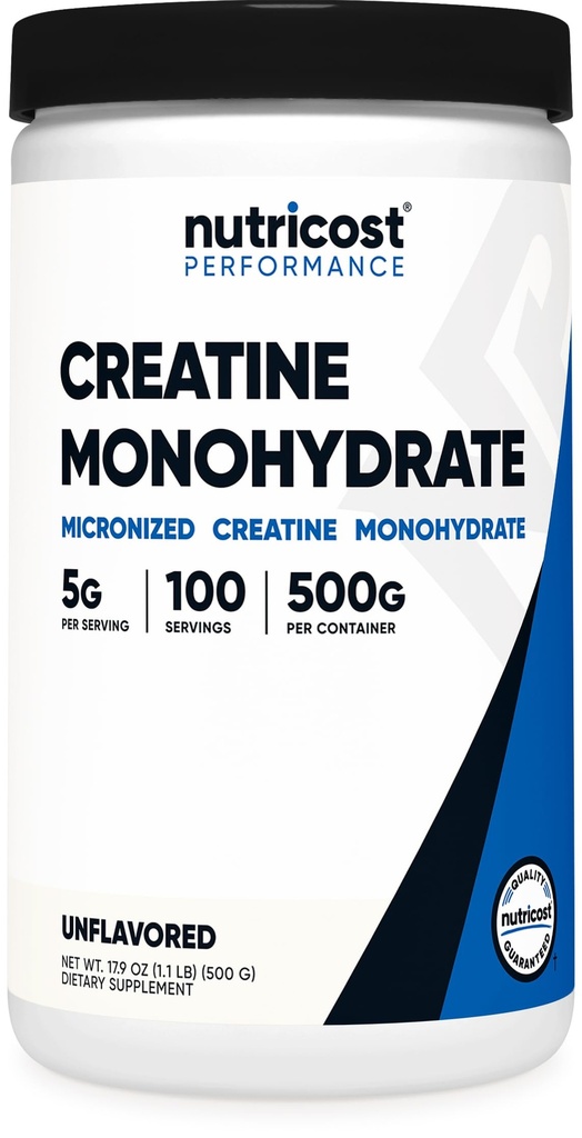 Nutricost のクレアチンの Monohydrate の Micronized の粉 500G、サーブごとの 5000mg (5g) - 100 サービング、17.9 Oz