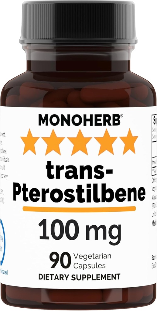 MONOHERB Trans-Pterostilbene 100 mg per Capsule - 90 Vegetarian Capsules