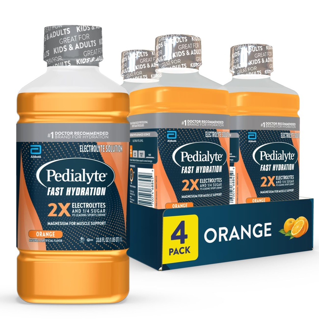 Pedialyteの速い水和の電解物の解決、オレンジ、水和の飲み物、33.8 Fl Oz (パッケージ4)