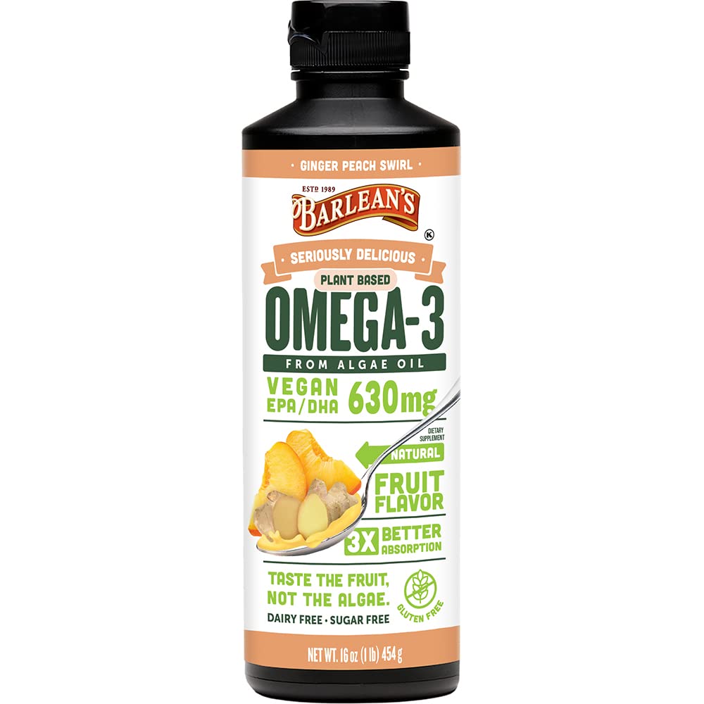 バルランのジンジャーピーチビーガンオメガ3サプリメント、630mg EPA&DHAと液体藻油、非GMO&グルテンフリー、16オンス