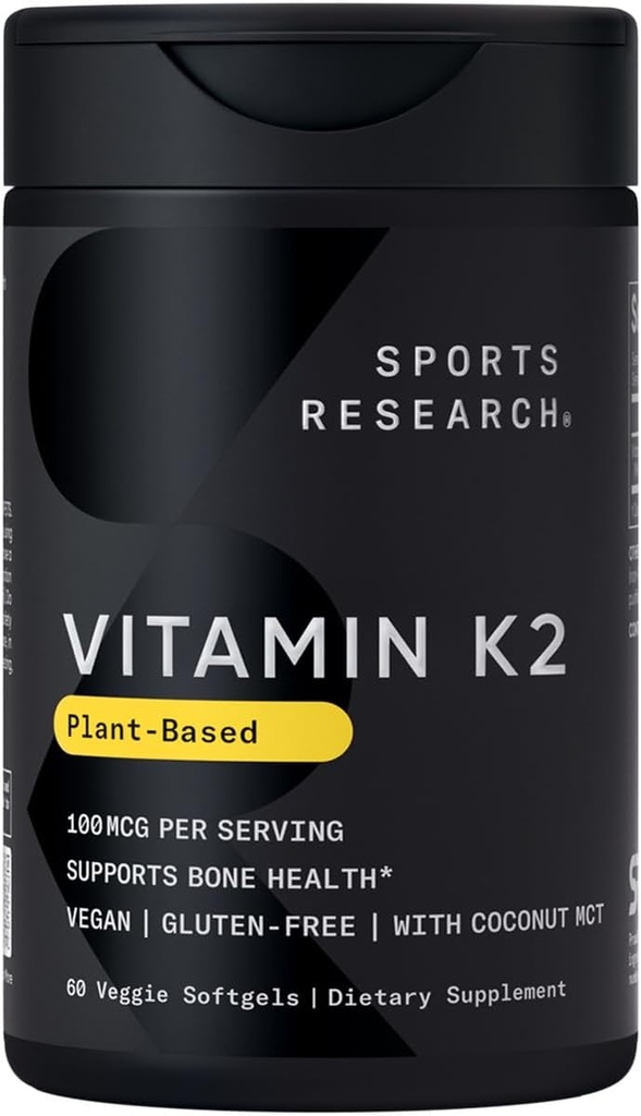 ココナッツMCTオイルでMK-7 100mcgとしてスポーツリサーチ®ビタミンK2 - 60 Veggie Softgels(2か月の供給)ビーガン認定、非GMO検証、グルテンフリー&大豆無料