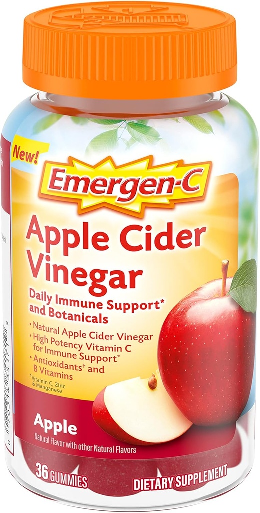 Emergen-C Apple Cider Vinegar Vitamin C Gummies、免疫サポートのためのサプリメント、Apple - 36カウント