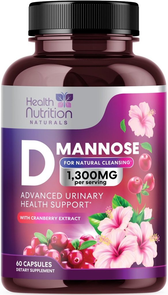 D-Mannoseサプリメント 1,350mg - クランベリー、ハイビスカス&タンポ - ファーストアクティビティ、女性と男性のための自然な尿路面電車と膀胱のサポート - フラッシュ&クレンジング不純物 - 非GMO、ビーガン - 60カプセル